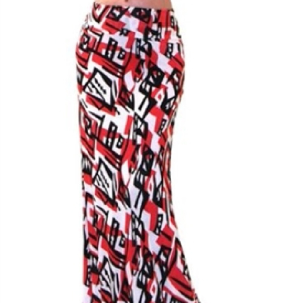 BLACK AND RED GEOMETRIC MAXI SKIRT